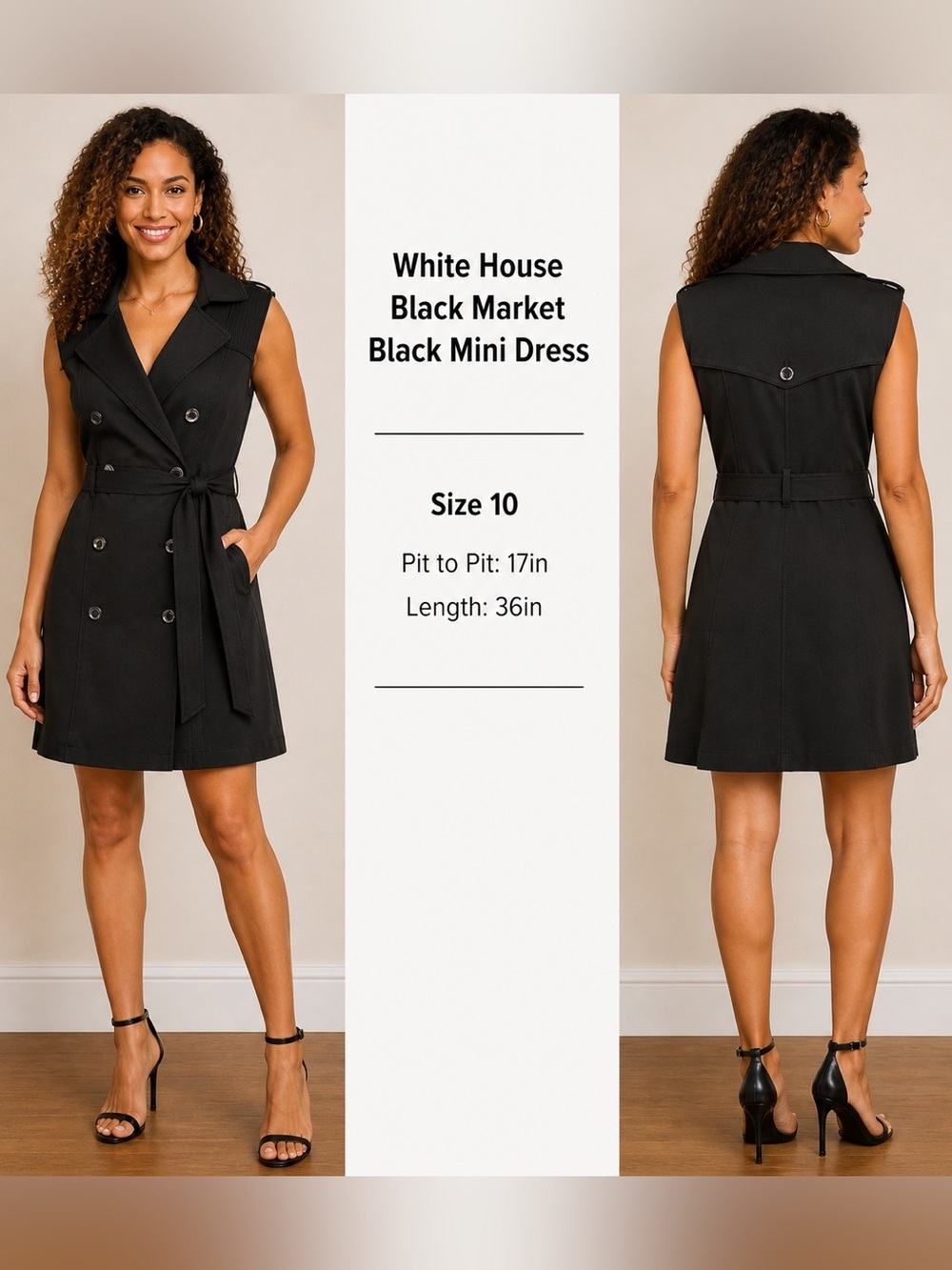 White House Black Market Black Mini Dress size 10 pit to pit 17in length 36in